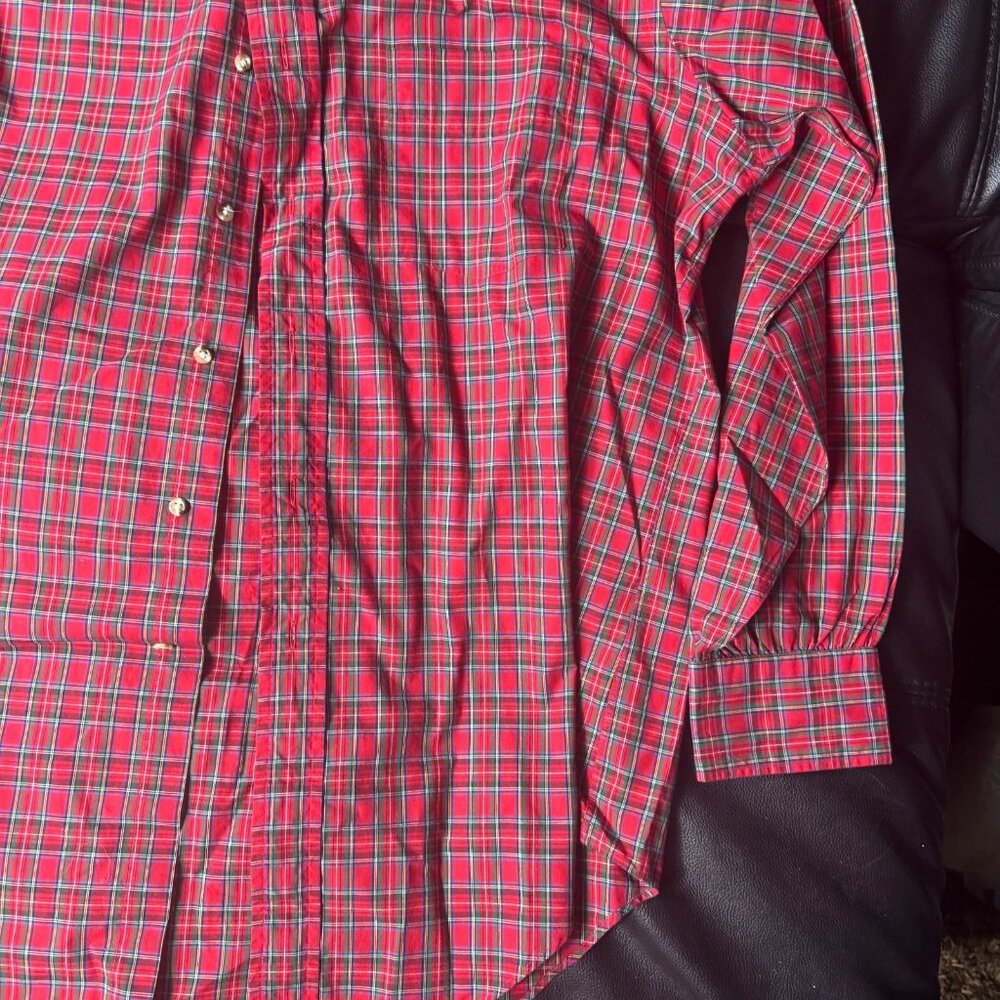 Vintage Huntington Men's Dress Shirt Red Plaid Egyptian Cotton Size 16.5-34 - Picture 7 of 14
